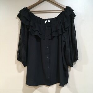 Cato Off Shoulder Butterfly Blouse Womens 18/20W Black Whimsigoth Fairy Grunge